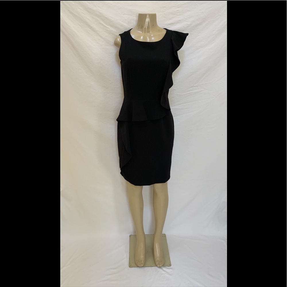 Calvin Klein Size 8 Ruffled Sleeveless Little Black Sheath Dress